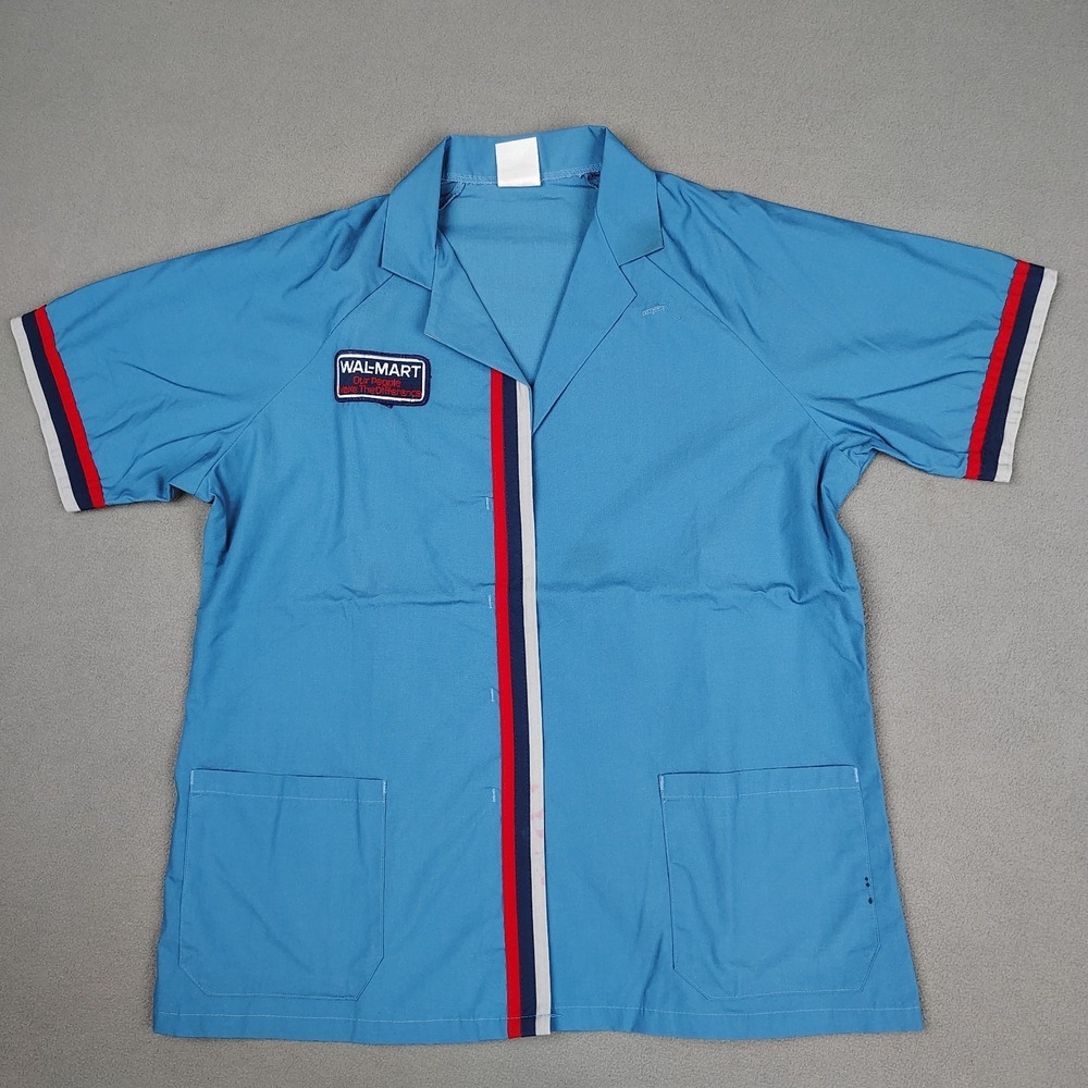 Vintage Walmart Employee Smock Shirt Men Large Snap Up Bowling Style 90s USA GUC